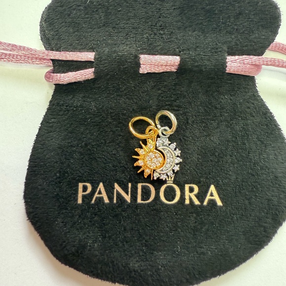 Authentic WITHOUT TAG PANDORA 14k 925 Splitable Sun&Moon Dangle Charm 763585C01 - Picture 1 of 8